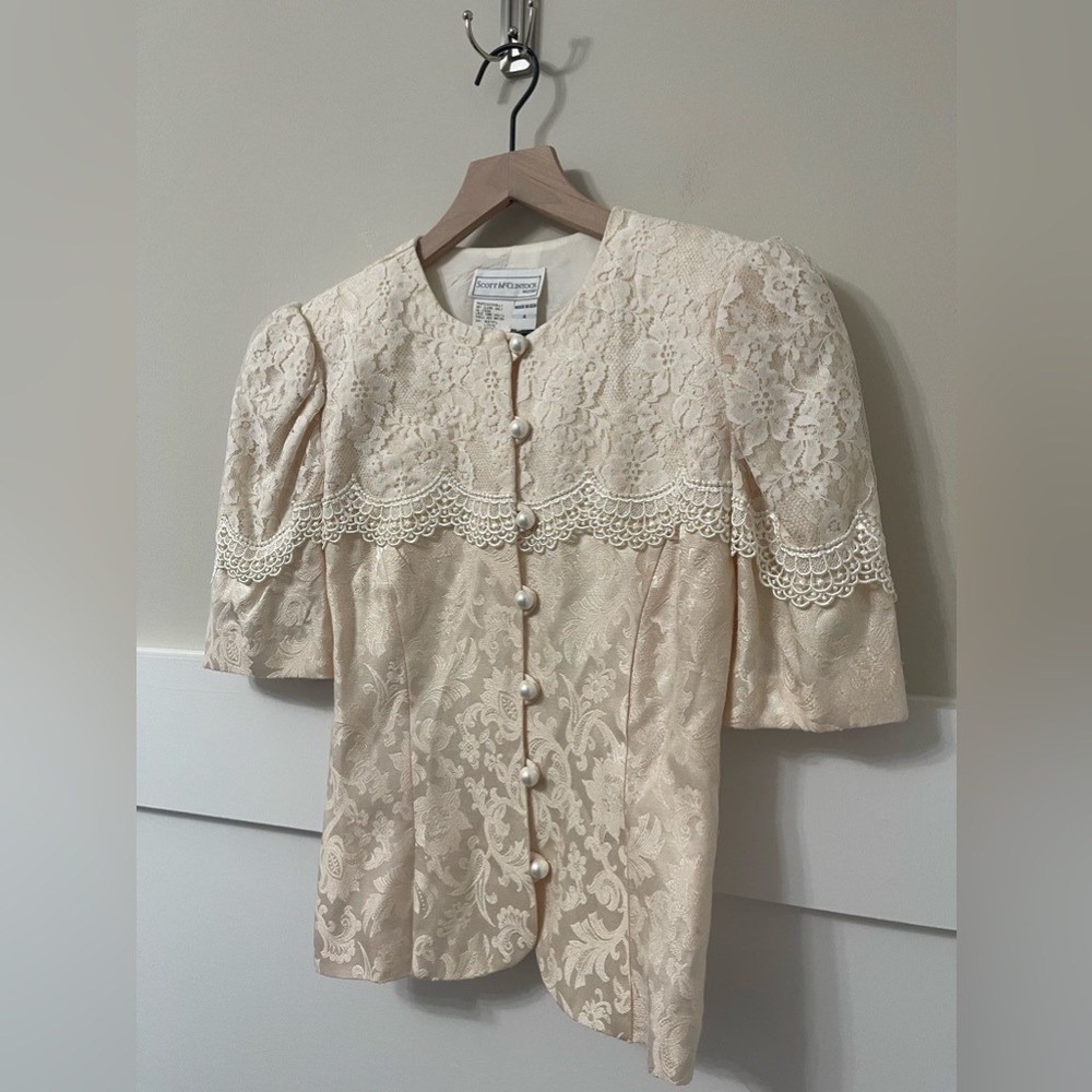 Scott McClintock Vintage Formal Cream Paisley Print Skirt Suit Size 4 - Picture 5 of 13